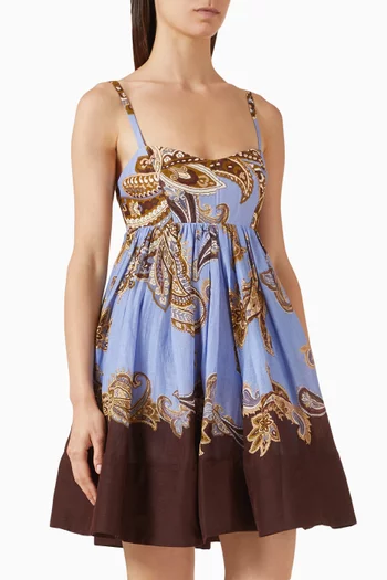 Saya Printed Mini Dress in Viscose Organza Linen