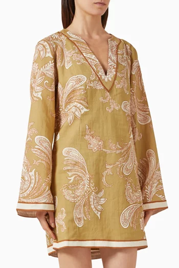 Printed Tunic Mini Dress in Cotton Blend