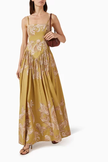 Printed Corset Maxi Dress in Poplin