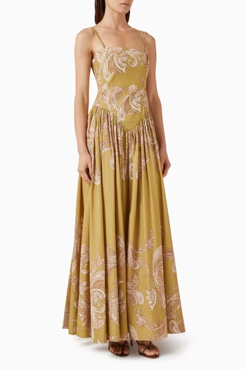 Printed Corset Maxi Dress in Poplin