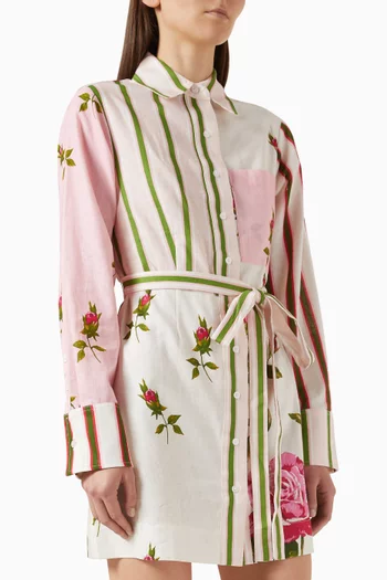 Demi Belted Mini Dress in Linen-cotton