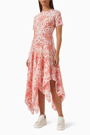 فستان بحافة غير متماثلة ونقشة وشوم البحارة حرير