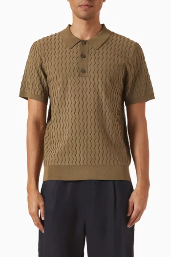 تي شيرت بولو كوين بنقشة خطوط مموجة هندسية قماش منسوج قطن