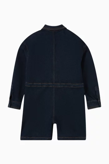 Embroidered-logo Playsuit in Denim