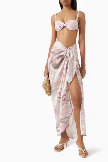 Printed Long Scarf Pareo in Polysatin