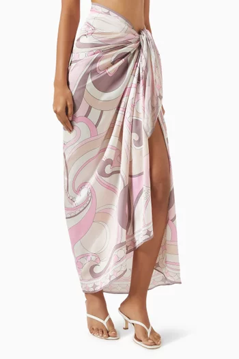 Printed Long Scarf Pareo in Polysatin