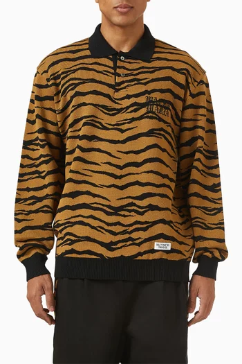 Tiger Knit Polo Shirt in Wool