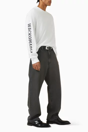 تي شيرت بفتحة رقبة مستديرة بلون باهت قطن