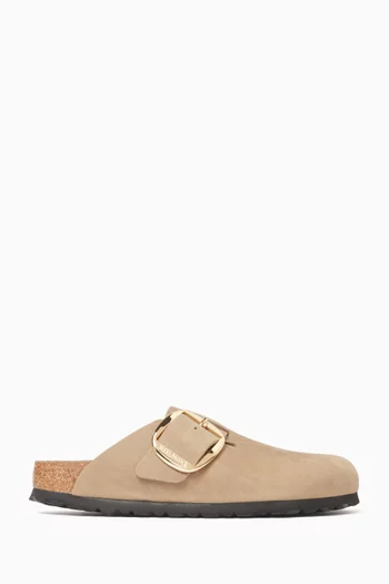 Boston Big Buckle Mules in Suede Leather