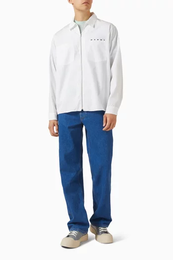 Logo Zip Shirt in Organic Cotton Poplin