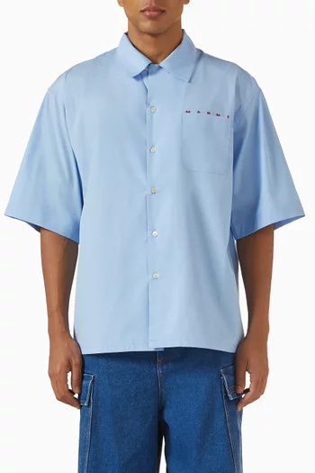 قميص بولينغ بشعار الماركة المغطى قطن بوبلين عضوي