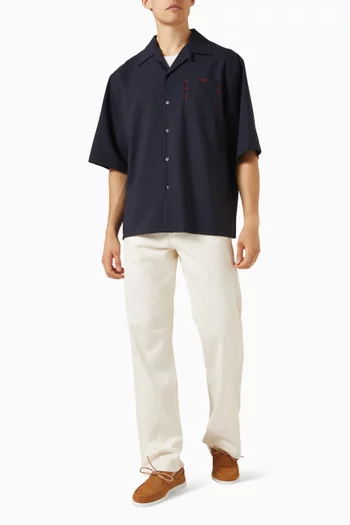 Embroidered Bowling Shirt in Virgin Wool