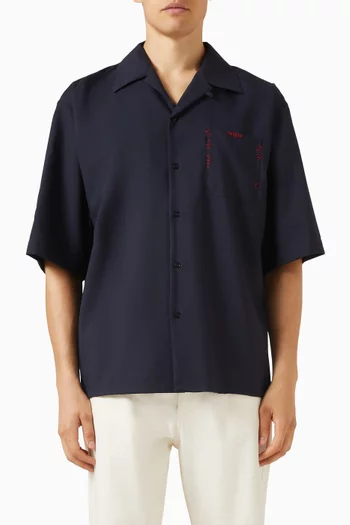 Embroidered Bowling Shirt in Virgin Wool