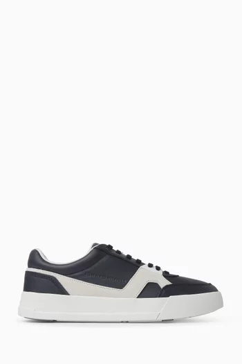 Mixed Texture Court Sneakers in Leather