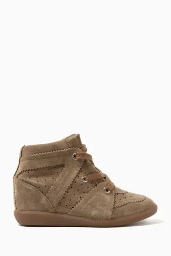 Bobby Wedge Sneakers in Suede Calfskin
