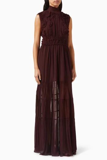 فستان فيرونا بكشكش حرير وشيفون