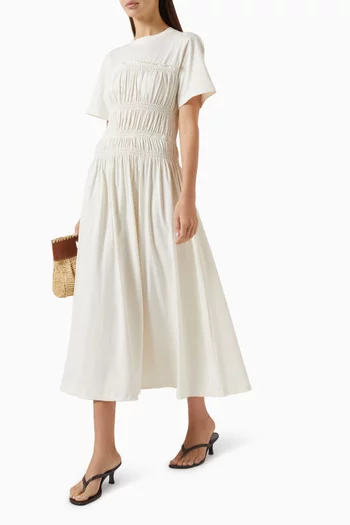 Georgie Smocked Midi Dress in Cotton