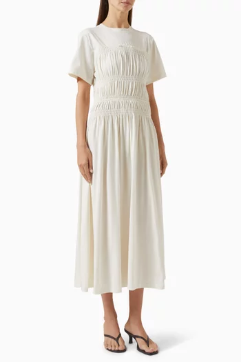 Georgie Smocked Midi Dress in Cotton