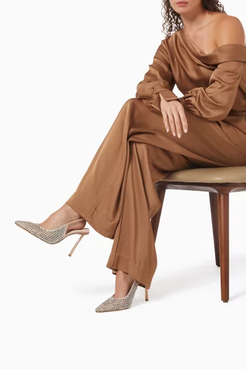 حذاء كلاسيك جيلدا بسير خلفي مرصع بالكريستال بكعب 80 مم قماش شبكي وستان