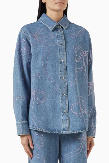 Crystal Ribbon Shirt in Denim