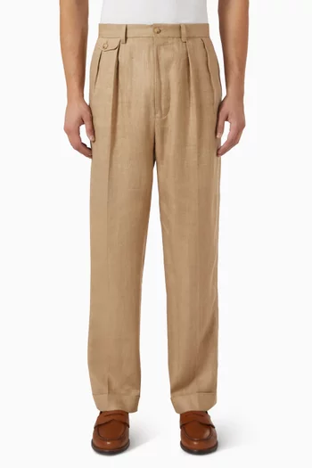 Pleated Chino Pants in Linen-blend