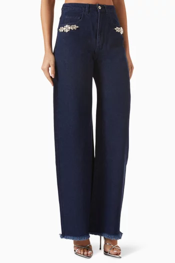 Embellished Boyfriend-fit Jeans in Denim