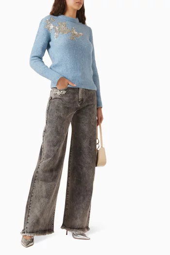 سترة بفتحة رقبة مستديرة ومطرزة نسيج ألبكة