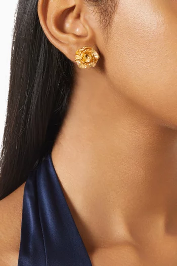 أقراط ميني بتصميم زهرة نحاس مطلي ذهب عيار 18