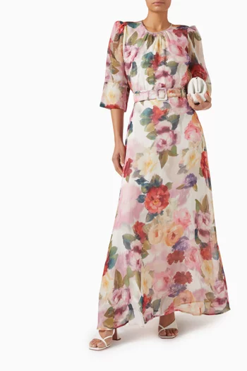 Printed Maxi Skirt in Organza