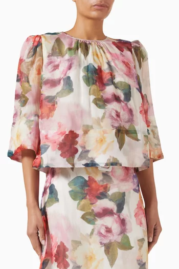 بلوزة مزينة بنقشة زهور أورجانزا