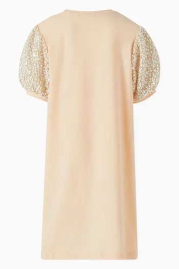 Bag-print Sequinned Dress in Cotton Jersey