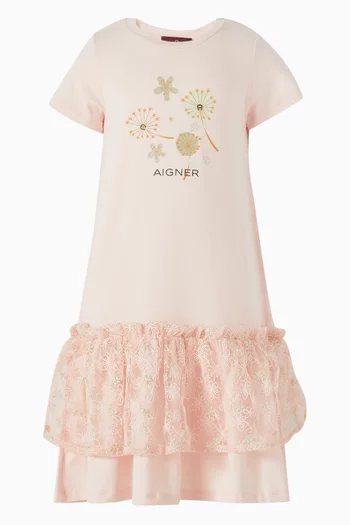 Printed Dress in Cotton & Tulle