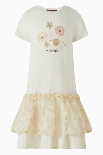 Printed Dress in Cotton & Tulle