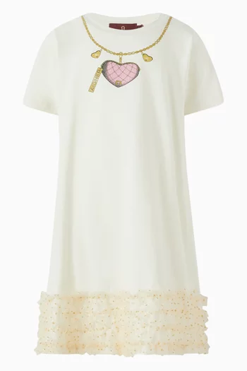 Heart-necklace Printed Dress in Cotton-jersey