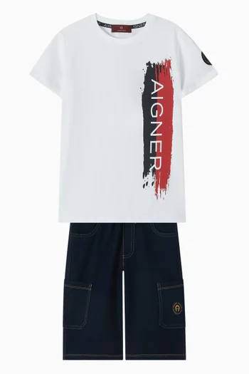 تي شيرت بطبعة شعار الماركة قطن