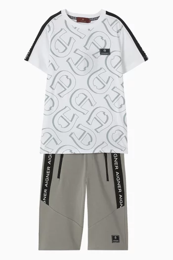 تي شيرت بطبعة شعار الماركة قطن