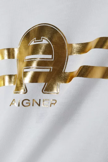 تي شيرت بطبعة شعار الماركة قطن