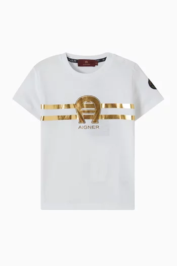 تي شيرت بطبعة شعار الماركة قطن