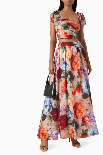 Nilda Floral-print Skirt in Cotton Blend