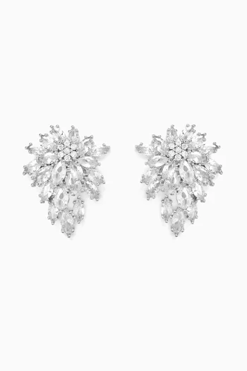 Sunburst Crystal Earrings in Rhodium-plated Brass