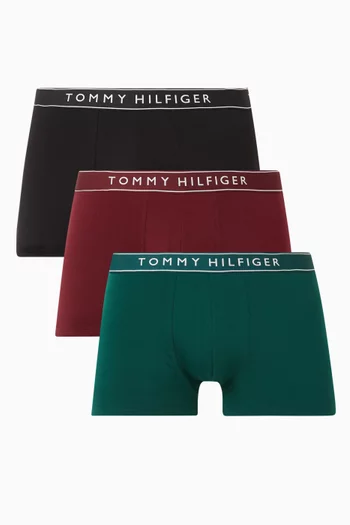 طقم بوكسر بحزام خصر بشعار الماركة قطن مطاطي، 3 قطع