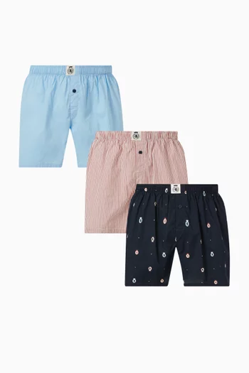 طقم بوكسر بنقشة قطن، 3 قطع