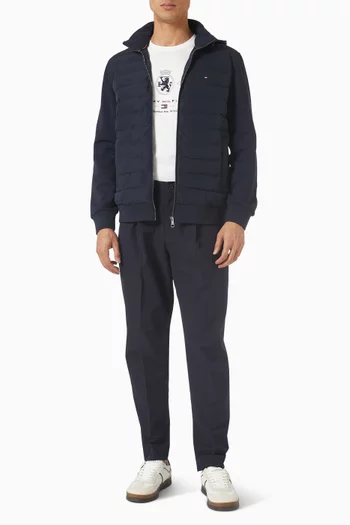 كنزة بغطاء رأس وسحّاب وتصميم مقسم لأجزاء بخامات مختلفة مزيج قطن