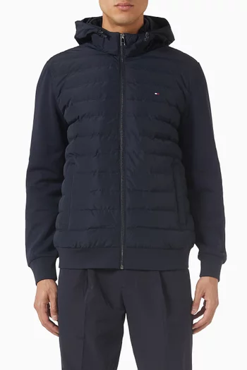 كنزة بغطاء رأس وسحّاب وتصميم مقسم لأجزاء بخامات مختلفة مزيج قطن