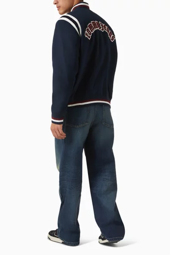 جاكيت بومبر برقعة شعار الماركة تصميم جامعي مزيج صوف