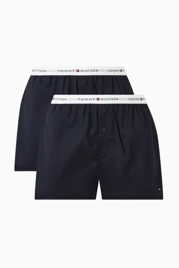 طقم بوكسر منسوج بشعار الماركة قطن، قطعتان