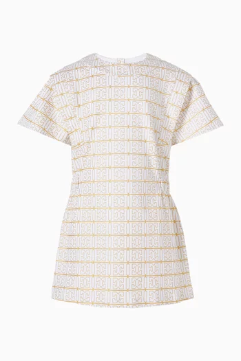 فستان بنقشة مخططة وشعار الماركة قطن