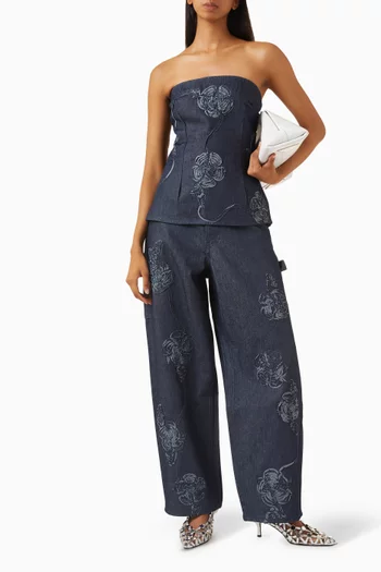 Floral-appliqué Top in Denim