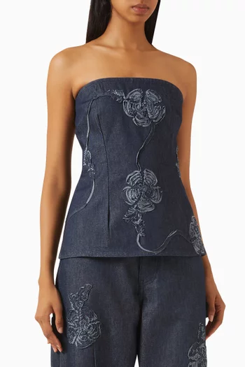 Floral-appliqué Top in Denim