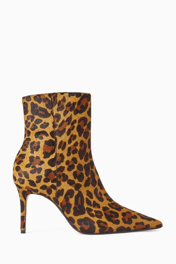 CITY NATURAL ANKLE BOOT IN LEOPARD PRINT HAIR CALF WITH 85MM STILETTO HEEL AND POINTY TOE:Brown    :41|218633157